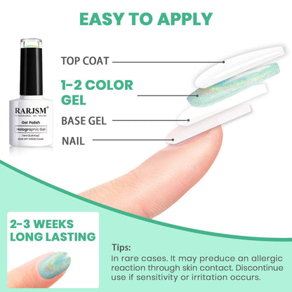 Holographic Gel Nail Polish Set 3PCS Green Blue Black Nail Polish Kit Non-Toxic Long Lasting Nail Gel Mermaid Glitter Gel Polish for Nail Art DIY Nail Set at Home