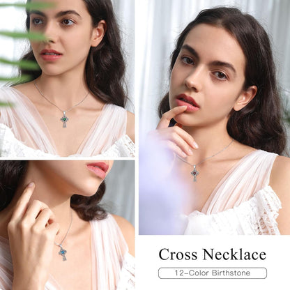 Vintage 925 Sterling Silver Celtic Cross/Triquetra Necklace with 12 Month Heart Gemstone, Dainty Heart Birthstone Necklace Faith Irish Amulet Lucky Jewelry Birthday Gift for Women Girls…