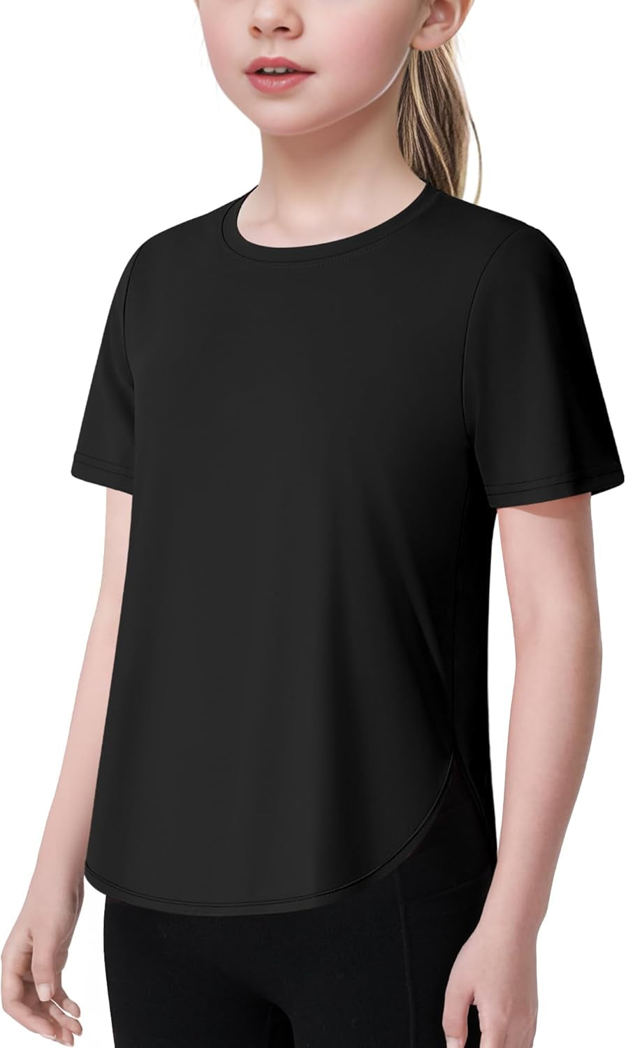 Girls Athletic Shirts Short Sleeve Quick Dry T-Shirt UPF 50+ Basic Tee Tops for Kids Teens Sports Activewear - WORLD TIME VISITS