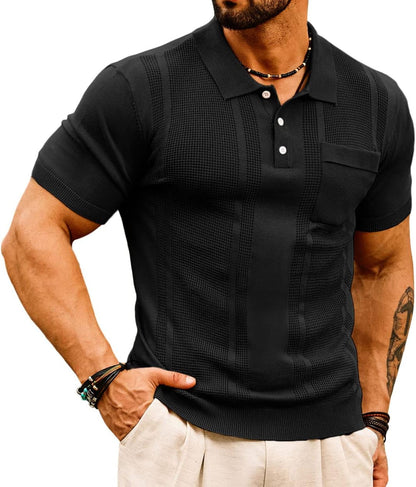 Men'S Knit Polo Shirts Short Sleeve Texture Lightweight Golf Shirts Sweater