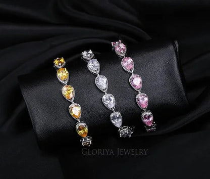 Gloriya Fashion Brand Dazzling Wedding Jewelry for Luxury Pear Cut CZ Zirconia Setting White Gold Plated Woman Party Bracelets Bangles（Size :18 Cm + 3 Cm）