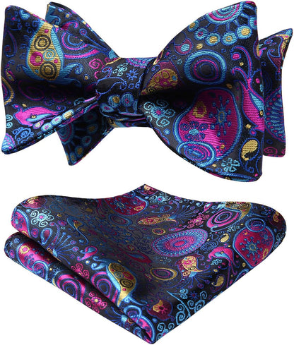 Bow Ties for Men Floral Bowties Mens Self Tie Bow Tie Handkerchief Jacquard Woven Bowtie Pocket Square Set