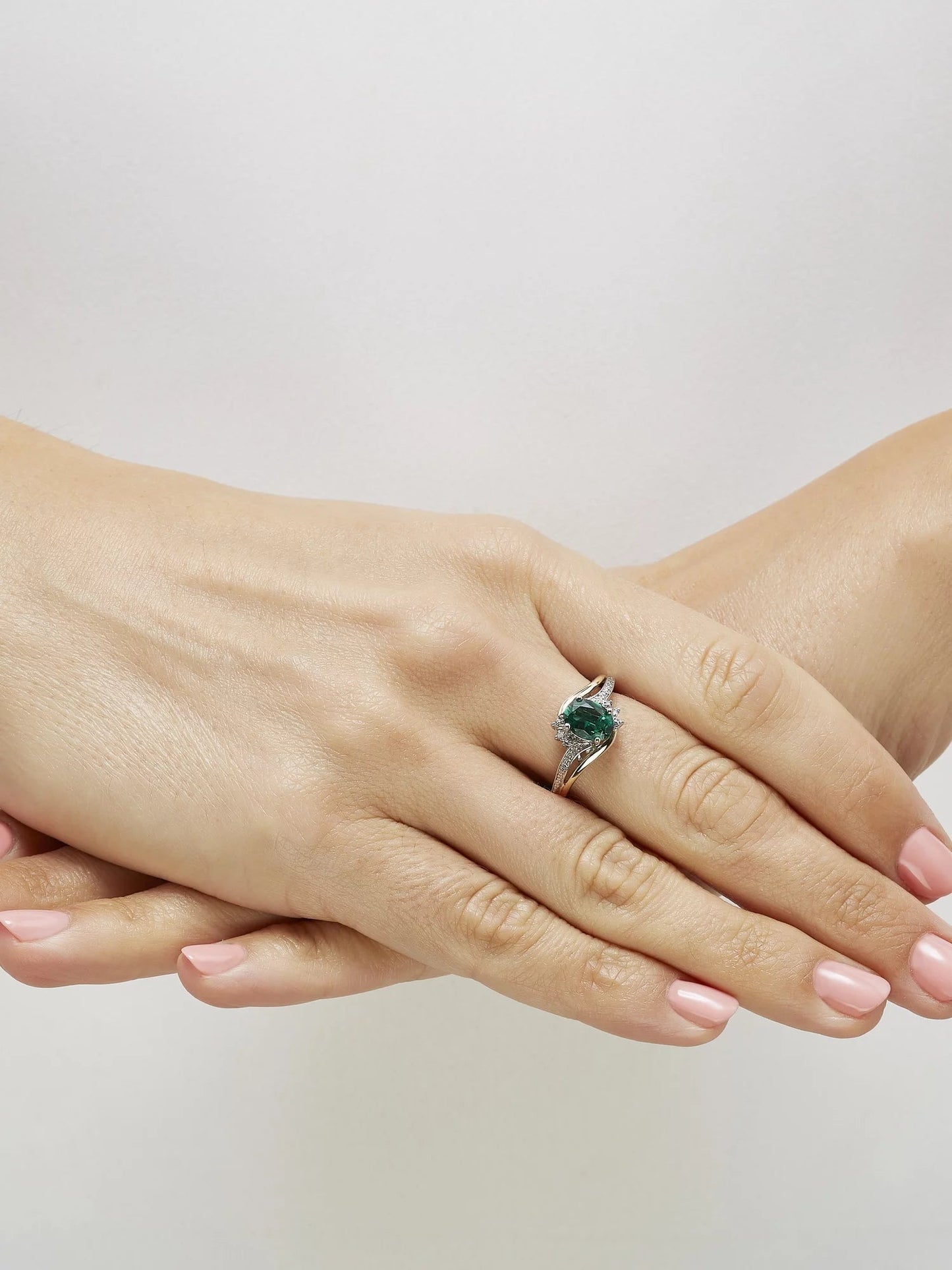 Created Emerald Diamond Accent Ring in Sterling Silver and 10K Yellow Gold