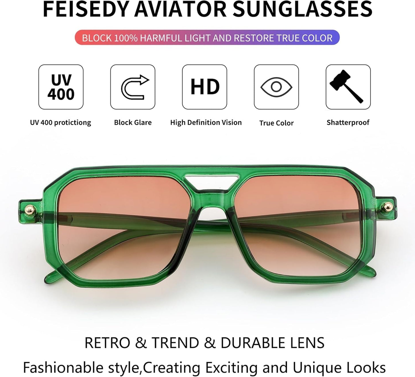 Vintage Square 70S Flat Aviator Sunglasses Women Men Classic Retro Stylish Frame UV400 Sunglasses B2622