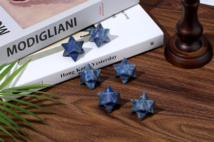 Lapis Lazuli Merkaba Crystal Natural Healing Stones Sacred Meditation Energy Generator 1" Reiki 3D Star Dodecahedron Crystal Grid Home Decor Protection Cleansing Spiritual Gifts