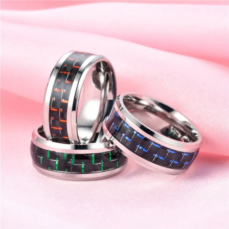 8MM Mens 6 Colors Ceramic Ring Wedding Band with Red Carbon Fiber Inlay Sizes 6 to 13