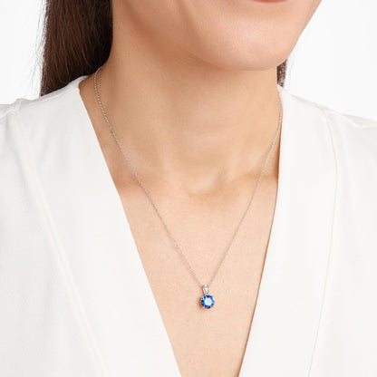 Sterling Silver round Cut Birthstone Pendant Necklace 18"