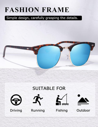 Polarized Sunglasses for Women and Men Semi Rimless Frame Retro Sun Glasses AE0369