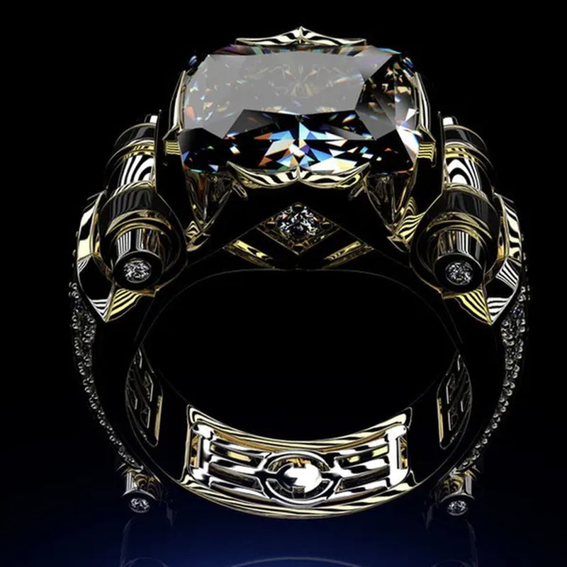 Fashion Classic Gold Plated Men Multi-Element Classic Black Cubic Zirconia Party Men'S Ring - WORLD TIME VISITS
