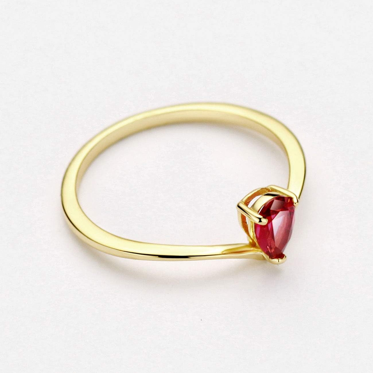 18K Gold Ruby Rings Simple Pear Cut Solitaire Rings Promise Ring