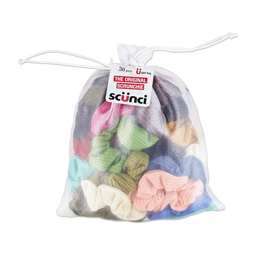 Scunci by  the Original Super Comfy Waffle Knit Scrunchie Hair Accessories - Hair Accessories for Women - Assorted Colors- 36 Count - WORLD TIME VISITS