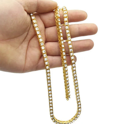 Fashion Gold Silver Color Hiphop Chain Necklace Luxury CZ Iced Out Cuban Rhinestone Tennis Hip Hop Necklace For Men Jewelry