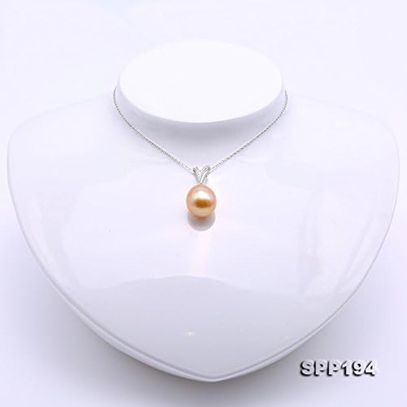 18K Gold Pendant 13X14Mm Oval Golden South Sea Cultured Pearl Pendant Necklace Dotted with Diamonds for Women
