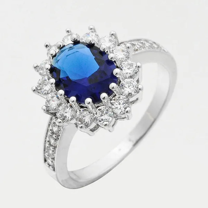 Pretty 14k White Gold Natural 3.26ct Sapphire Wedding Engagement Ring Size6-11