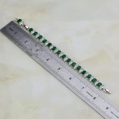 Natural Green Emerald WhiteTopaz 925 Sterling Silver Jewelry Charm Bracelet Christmas Gifts For Women