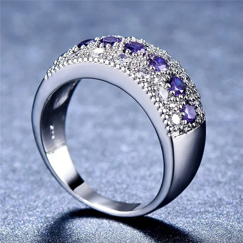 Exquisite 925 Sterling Silver Ring Purple Amethyst Diamond Wedding Band Engagement Ring Jewelry Gifts Ring Size 6-10