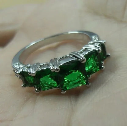 Natural 3.28CT Emerald Diamond 14K White Gold Ring Size 6-10