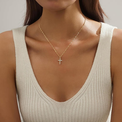 Cross Necklace for Women Trendy - Dainty 14K Gold Plated Minimalist Cross Necklace Simple Small Cross Pendant Necklaces Easter Christian Religious Faith Jewelry Christmas Gifts