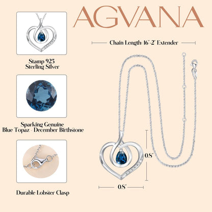 Heart Birthstone Necklace for Women Sterling Silver Genuine or Created Gemstone Forever Love Pendant Necklace Fine Jewelry Anniversary Birthday Gifts for Women Mom Wife Her