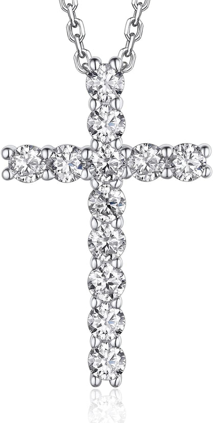 Cross Necklace, Christian Gifts for Her, Moissanite Cross Pendant for Men, 925 Sterling Silver Crucifix Pendant, Religious Gifts for Women and Men - WORLD TIME VISITS