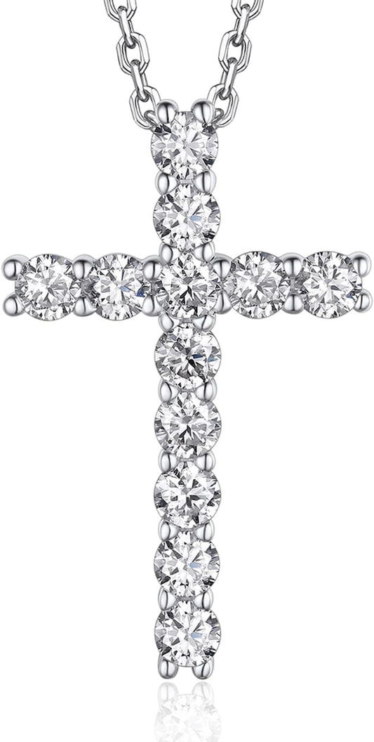 Cross Necklace, Christian Gifts for Her, Moissanite Cross Pendant for Men, 925 Sterling Silver Crucifix Pendant, Religious Gifts for Women and Men - WORLD TIME VISITS