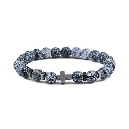 Hot Men Natural Tiger Eye Beads Hematite Cross Bracelets Onyx Meditation Prayer Bead Bracelet Women Stone Yoga Jewelry Homme