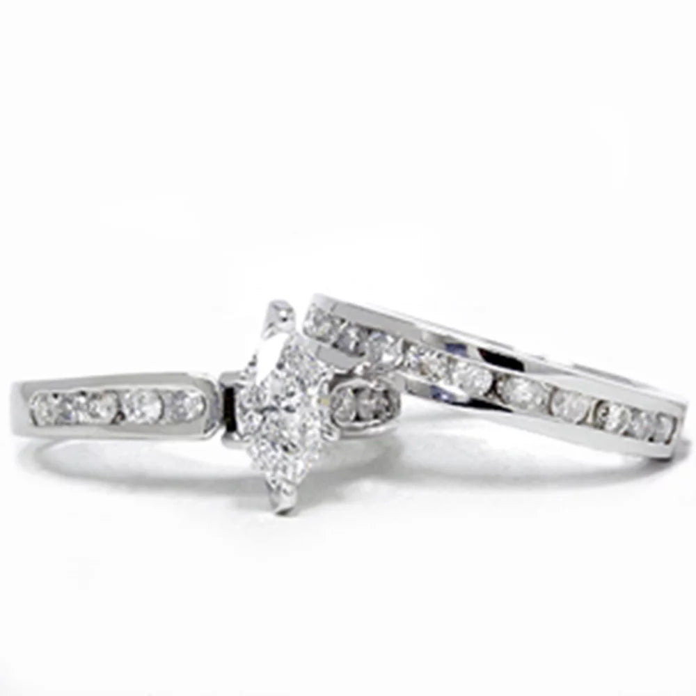 Pompeii 2 Carat Marquise Diamond Engagement Wedding Ring Set White Gold 14Karat (G/H,I1)