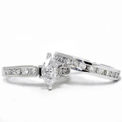 Pompeii 2 Carat Marquise Diamond Engagement Wedding Ring Set White Gold 14Karat (G/H,I1)