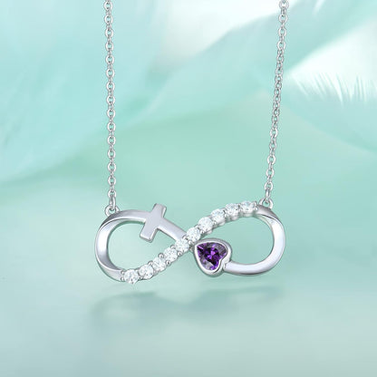 Infinity Necklace for Women 925 Sterling Silver Heart Crucifix Pendant Birthstones Jewelry