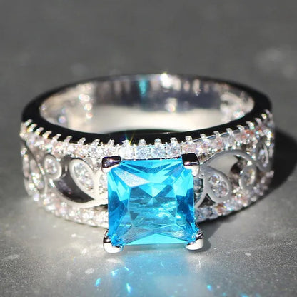 Elegant Silver Yellow Diamond Birthstone Gemstones Engagement Wedding Anniversary Ring Size 6 7 8 9 10