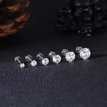 1 Pair Stainless Steel White Zircon Stud Earrings for Women Men Claw Earring Ear Helix Cartilage Piercings Flat Back Earrings Jewelry 20G