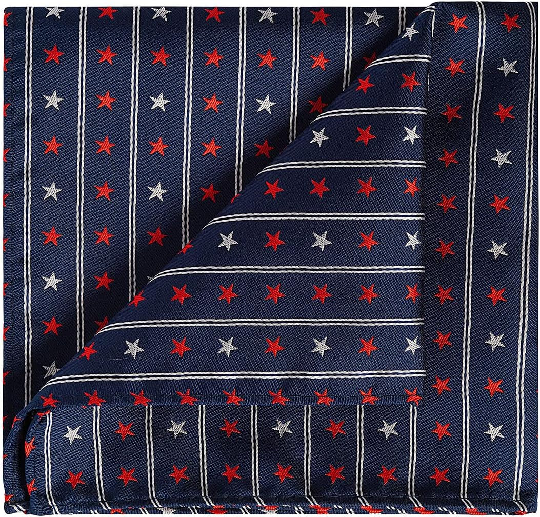 Mens Silk Tie Set Patriotic Ties the USA Necktie + Pocket Square