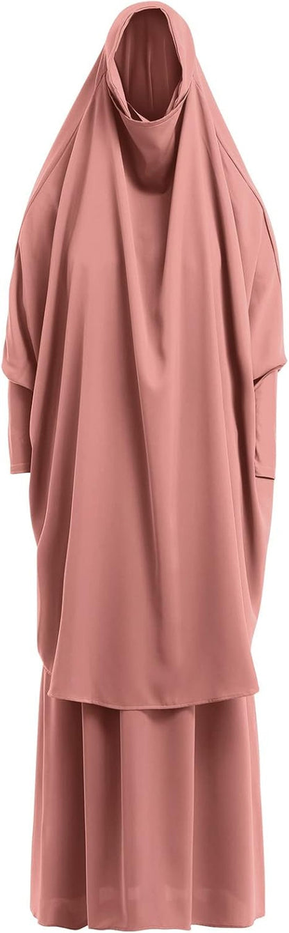Prayer Clothes for Muslim Women Islamic Abaya Suit Maxi Skirt + Khimar Hijab 2Pcss Burka Jilbab Kaftan