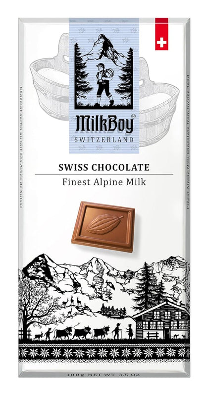 Milkboy Swiss Chocolate Bars - Premium Swiss Alpine Milk Chocolate - Smooth European Milk Chocolates Gift - Sustainably Farmed Cocoa - Gluten Free - 3.5 Oz