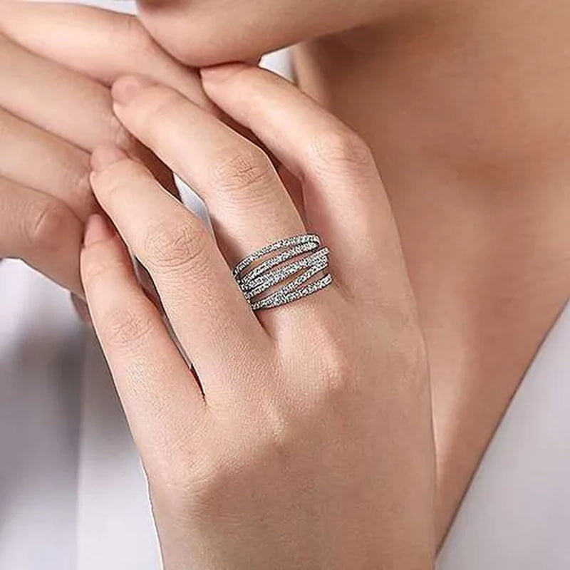 Exquisite 925 Sterling Silver Micro Pave Diamond Multilayer Rings for Women Bridal Romantic Engagement Proposal Gift Jewelry - WORLD TIME VISITS