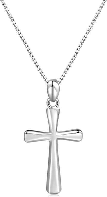 Sterling Silver Cross Necklace for Women 925 Sterling Silver Simple Classic Cross Pendant Necklace Handmade Crosses Religious Jewelry - WORLD TIME VISITS