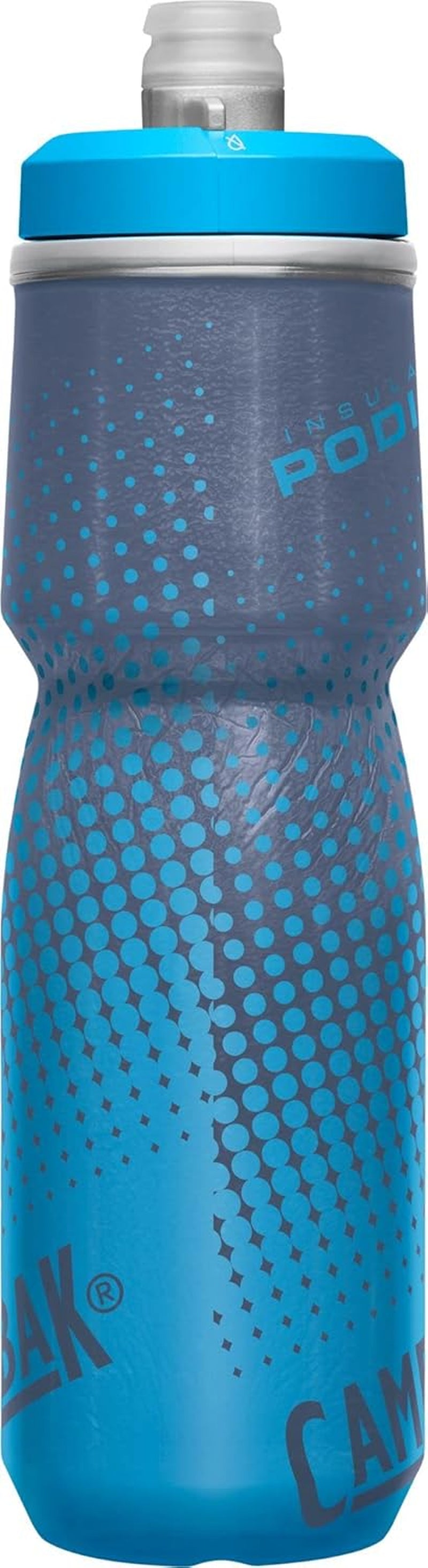 Podium Chill Insulated Bike Water Bottle - Easy Squeeze Bottle - Fits Most Bike Cages - 24Oz, Blue Dot