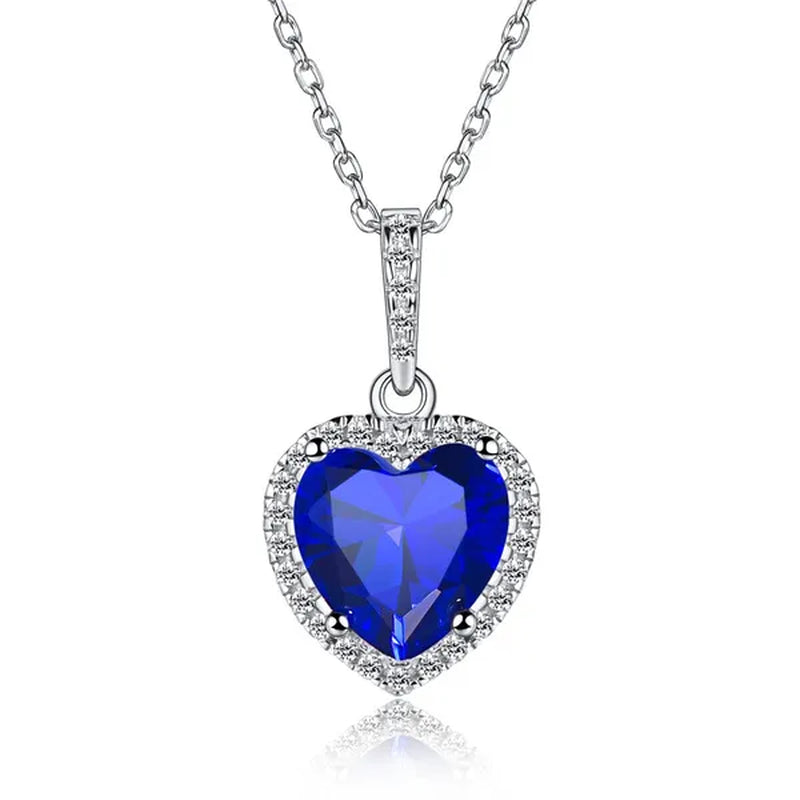 Women's Birthstone Necklace Ruby/Sapphire/ Amethyst Jewelry 925 Sterling Silver Chain Love Heart Pendant Crystal  12 Month Birth Stones Pendant for Women Girls, 誕生石,pierre de naissance,Valentines gift