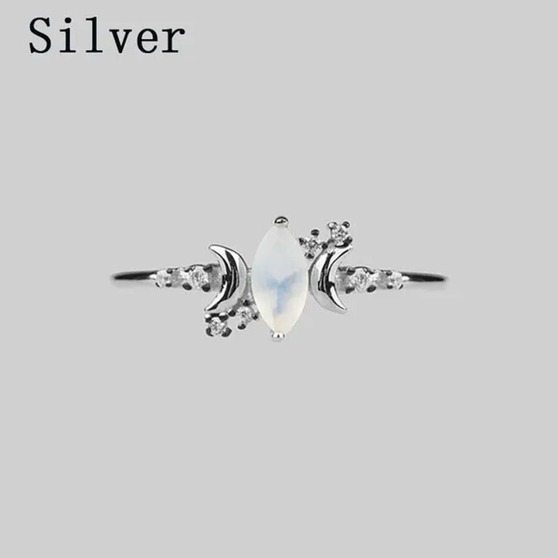 2023 New Women's Fashion Moon Ring Simple and Exquisite Marquise Opal Ring High-end Inlaid Thin Ring Wedding Accessories Holiday Gift