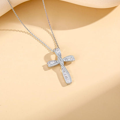 Cross Necklace for Women 925 Solid Sterling Silver Cubic Zirconia Twisted Cross Infinity Loop Princess Pendant Necklace Faithful for Women Girls, 18" Extender
