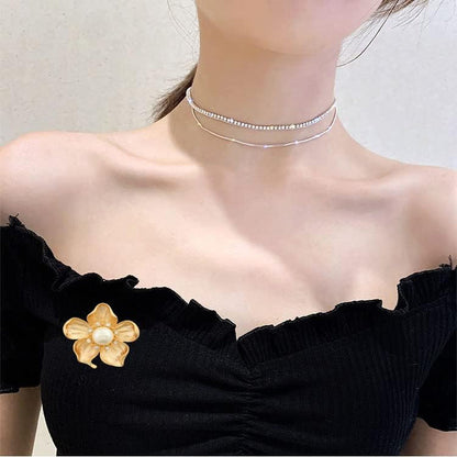 Yellow Flower White Pearl Brooch Fall Autumn Flower Pins Pearl Flower Gift for Mother Wife Wedding Bridal Bouquet Party Daily Accessory