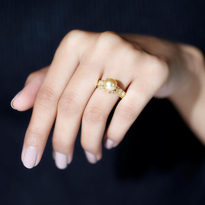 Golden South Sea Pearl Solitaire Ring, 8 MM Cultured Pearl, 5 Ct, Valentine Day Gifts for Her