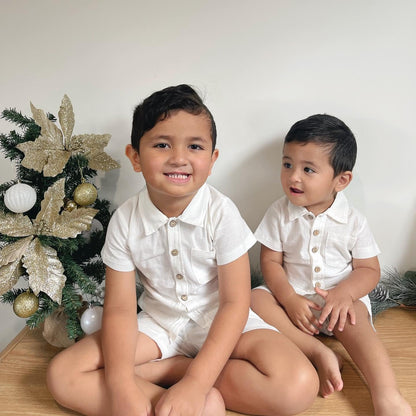 Baby Boy Cotton Linen Shorts Set Solid Color Short Sleeve Button down T-Shirt Tops and Shorts Summer Outfit Clothes