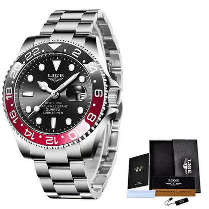 LIGE Military Men's Watch Stainless Steel Band Date Mens Business Male Watches Waterproof Luxuries Men Wrist Watches for Men