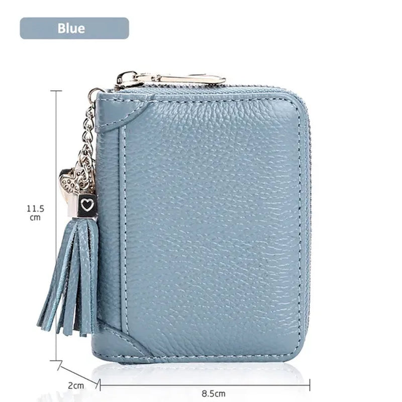 20/40/60Bits Leather Multi-Slots Zipper Card Holder Wallet with Tassel Heart Pedant