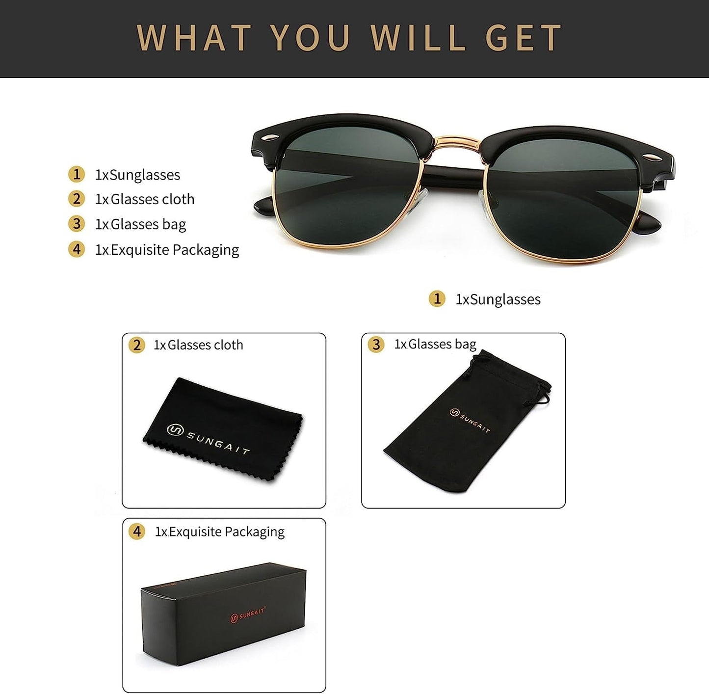Polarized Sunglasses for Men and Women, Classic Half-Frame Retro Shades for Driving, Travel, and Outdoor Activities