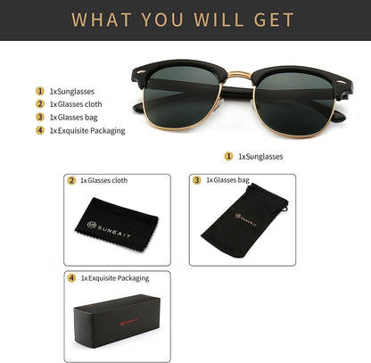 Polarized Sunglasses for Men and Women, Classic Half-Frame Retro Shades for Driving, Travel, and Outdoor Activities