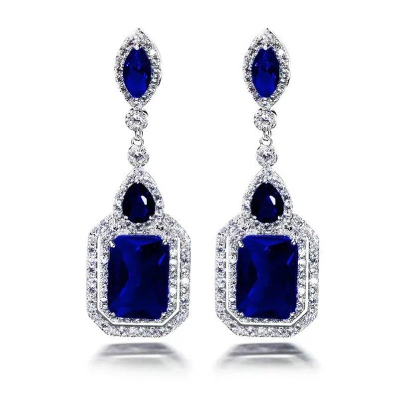 Exquisite Silver Plated Green Cubic Zirconia Wedding Birthday Blue Red Stone Circle Pendant Earring Earrings Jewelry Gift