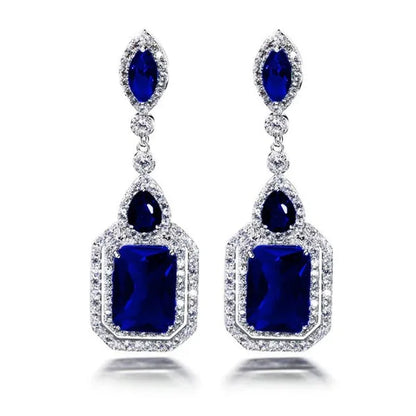 Exquisite Silver Plated Green Cubic Zirconia Wedding Birthday Blue Red Stone Circle Pendant Earring Earrings Jewelry Gift