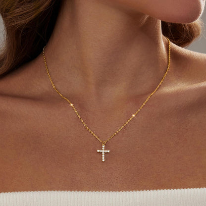 Cross Necklace for Women,18K Gold/Silver Plated Tiny Cubic Zirconia Cross Pendant Necklace for Women Simple Layered Cross Necklaces for Women